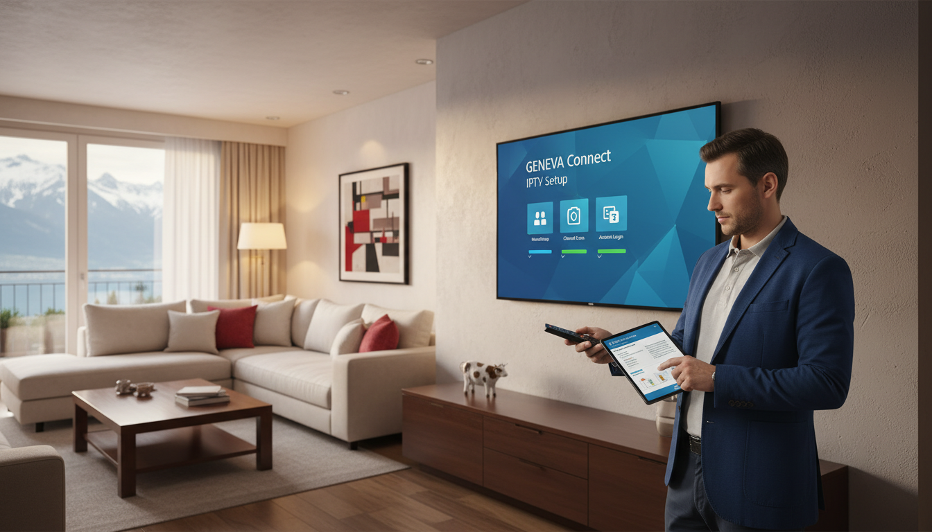 Téléviseur intelligent dans un salon suisse affichant une interface de streaming