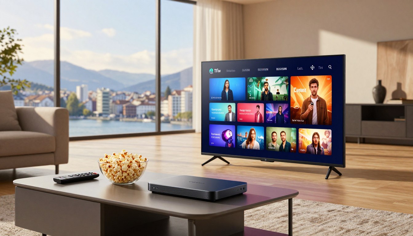 IPTV Suisse sur un téléviseur Smart TV dans un salon à Genève